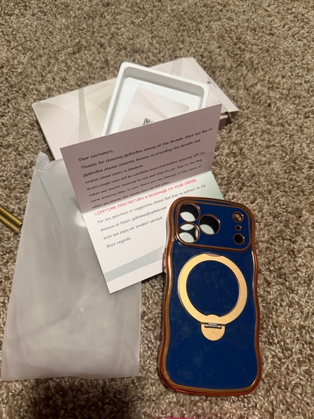 GolbinBox blue & copper-tone wavy mag safe stand case for iPhone 17 Pro - NWOT